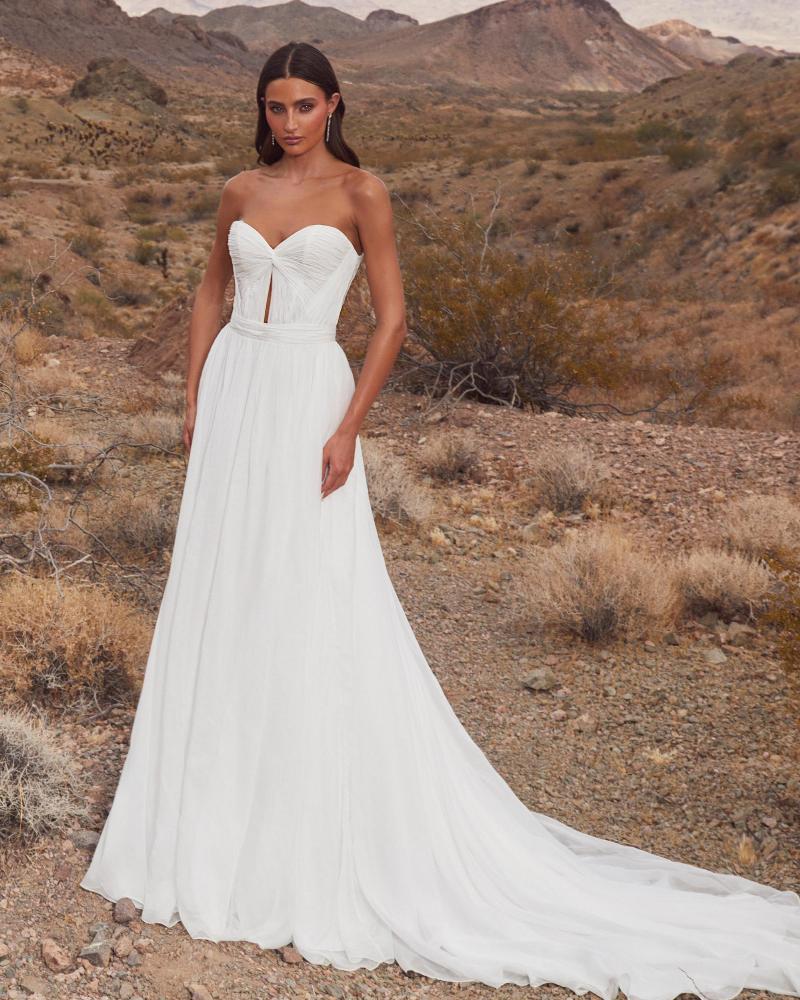 Lp2406 modern minimalist wedding dress with sleeves or strapless neckline4
